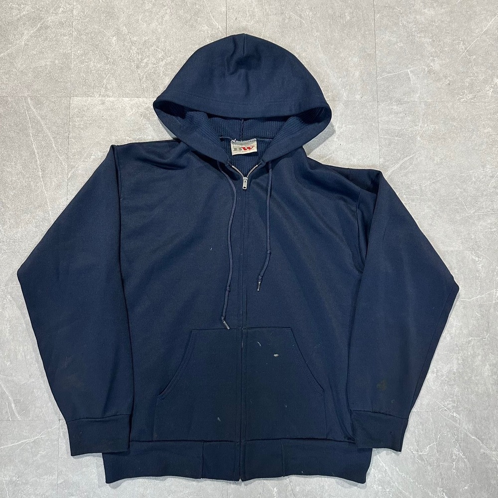 Vintage Bassett-Walker Navy Blue Full Zip Hoodie Thermal Lined Mens Large